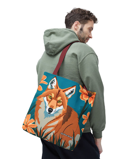 Coyote with Flowers Tote Bag with Cotton Handles For Everyday Use, 3 Sizes