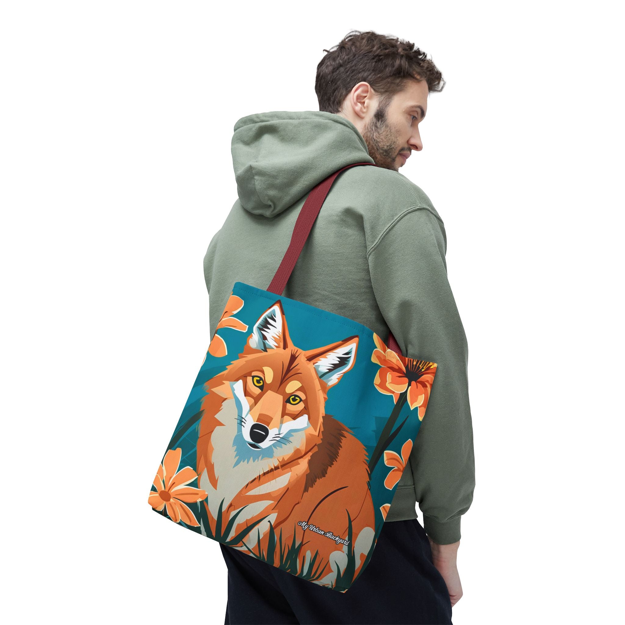 Coyote with Flowers Tote Bag with Cotton Handles For Everyday Use, 3 Sizes