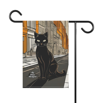 Black Cat in the City, Garden Flag for Yard, Patio, Porch, or Work, 12"x18" - Flag only