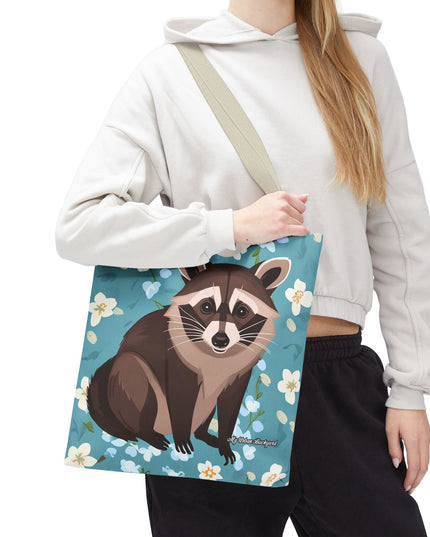 Young Raccoon w Flowers Tote Bag with Cotton Handles For Everyday Use, 3 Sizes