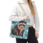 Young Raccoon w Flowers Tote Bag with Cotton Handles For Everyday Use, 3 Sizes