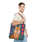 Coyote w Red Flowers Tote Bag with Cotton Handles For Everyday Use, 3 Sizes