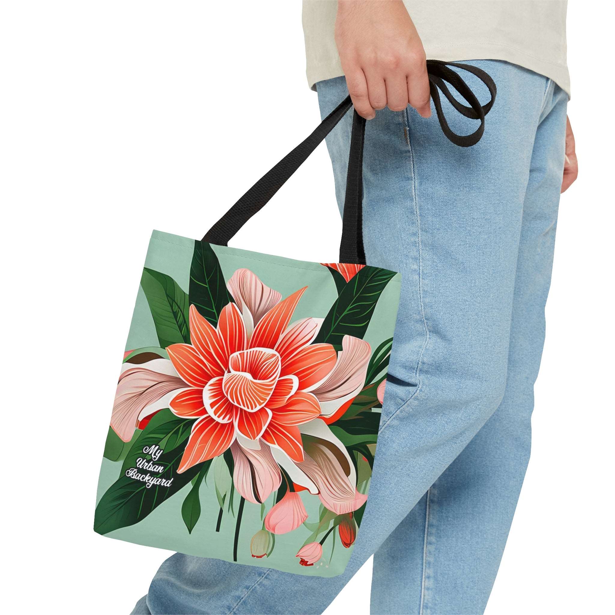 Everyday Tote Bag w Cotton Handles, Reusable Shoulder Bag, Large Flower