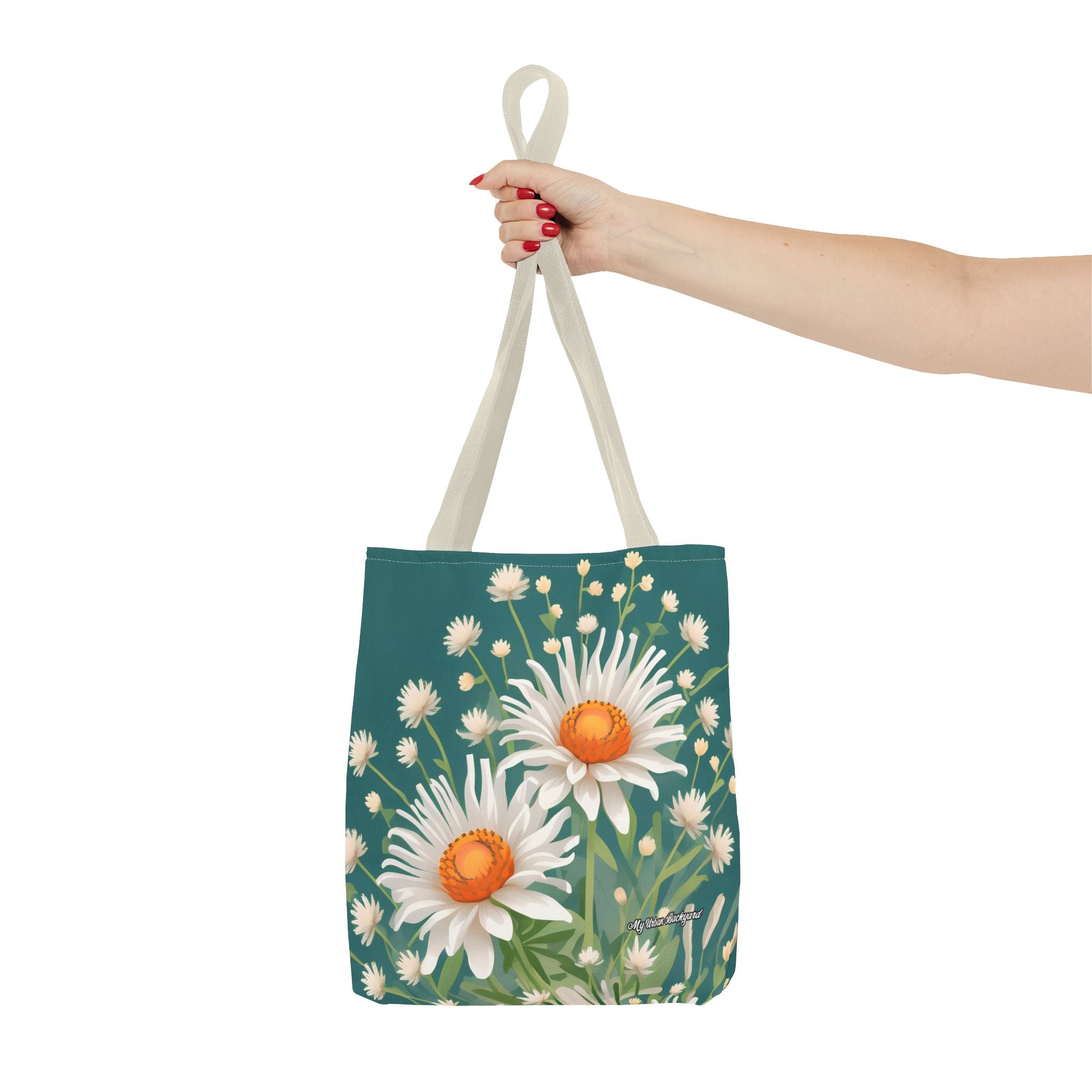 White Flowers Tote Bag with Cotton Handles For Everyday Use, 3 Sizes