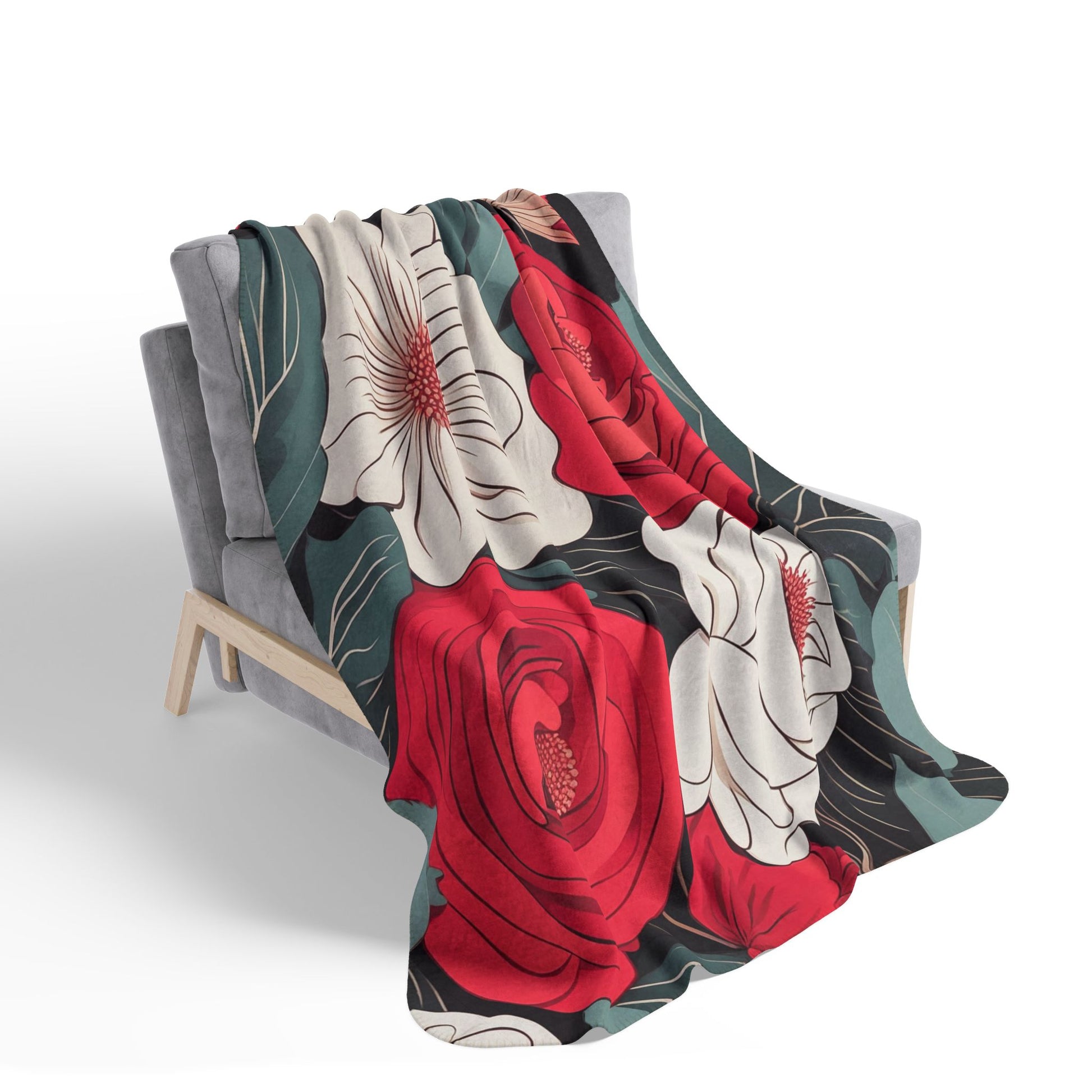 Floral Sherpa Fleece Blanket - Cozy Floral Throw for Home Decor