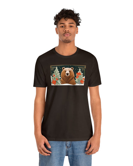 Art Deco Holiday Bear, Soft 100% Jersey Cotton T-Shirt, Unisex, Short Sleeve, Retail Fit