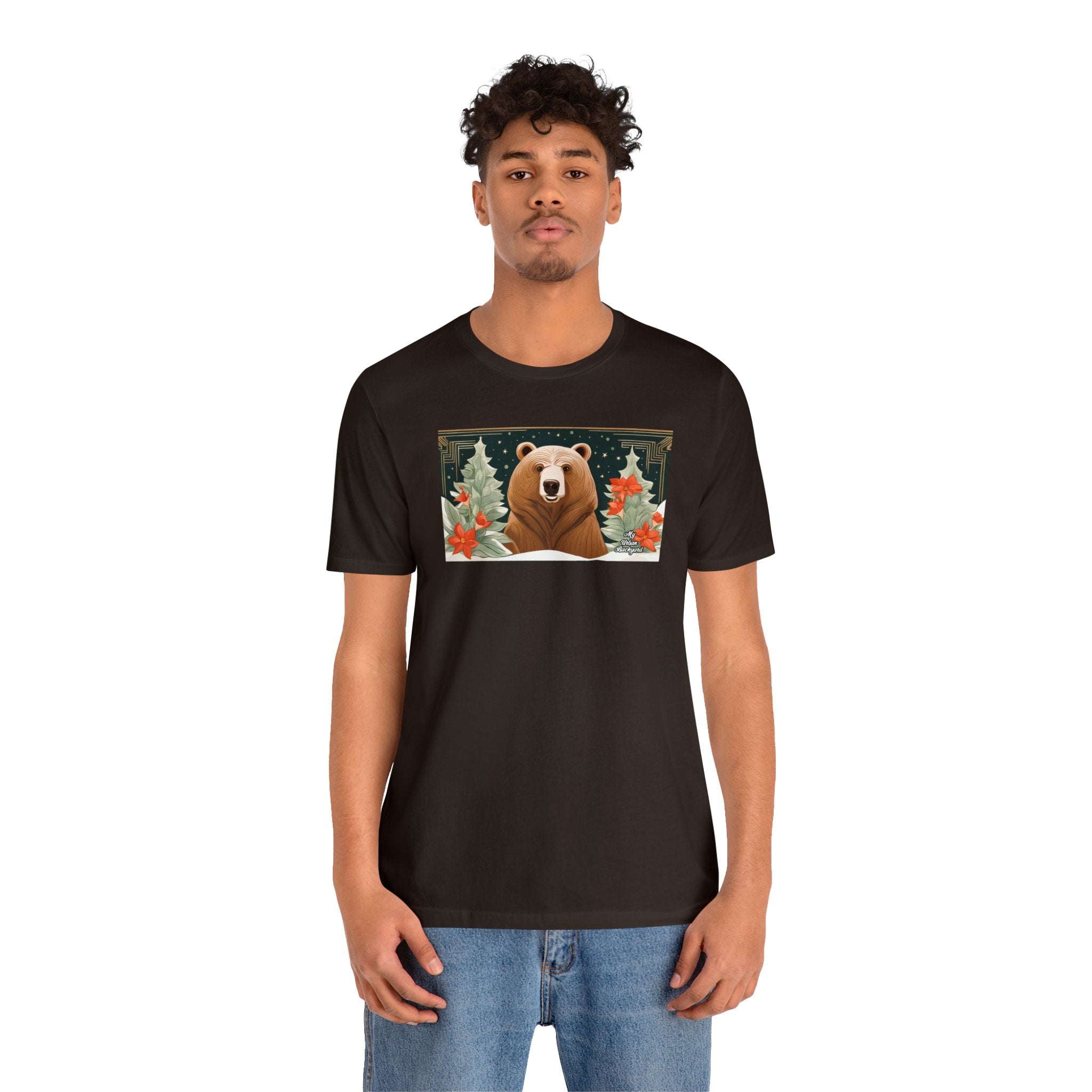 Art Deco Holiday Bear, Soft 100% Jersey Cotton T-Shirt, Unisex, Short Sleeve, Retail Fit