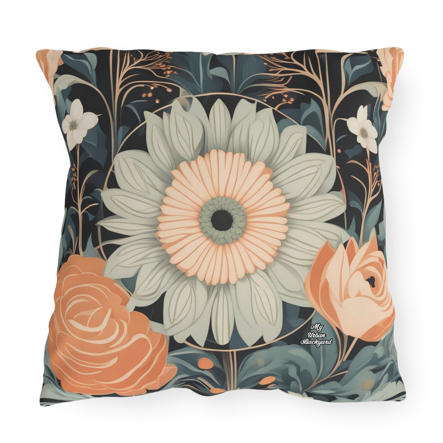 Wildflowers, Blue accent color, Throw Pillow, Indoor/Outdoor Decor for Home or Office