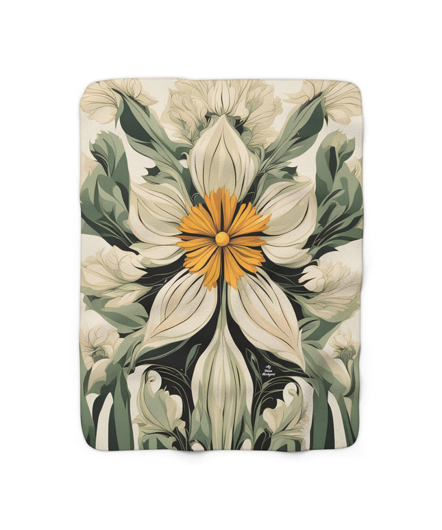 White and Yellow Flowers, Sherpa Fleece Blanket for Cozy Warmth, 50"x60"