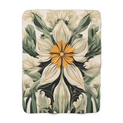 White and Yellow Flowers, Sherpa Fleece Blanket for Cozy Warmth, 50"x60"