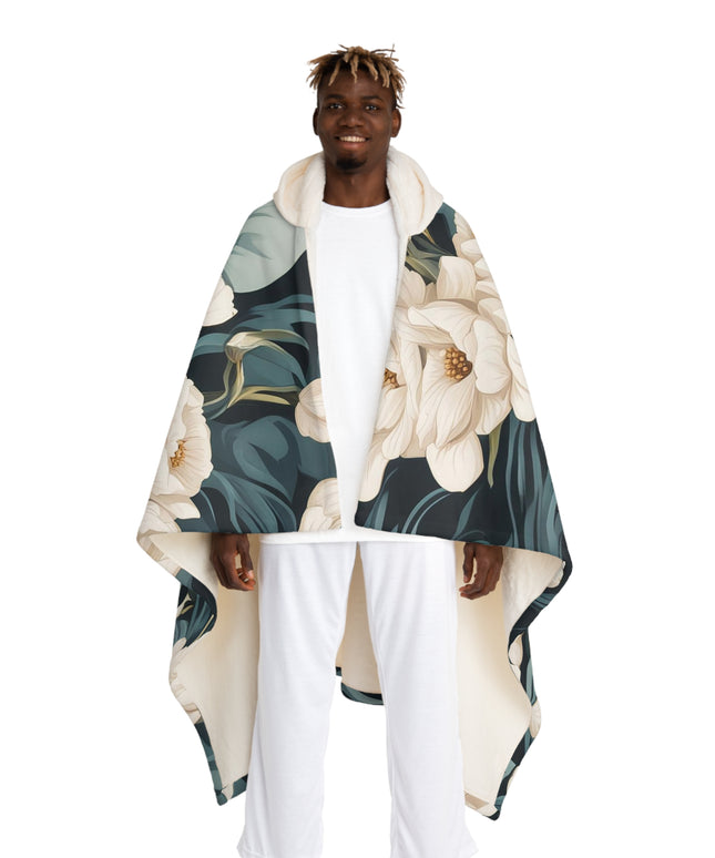 Winter Flowers, Cozy Hooded Sherpa Fleece Blanket