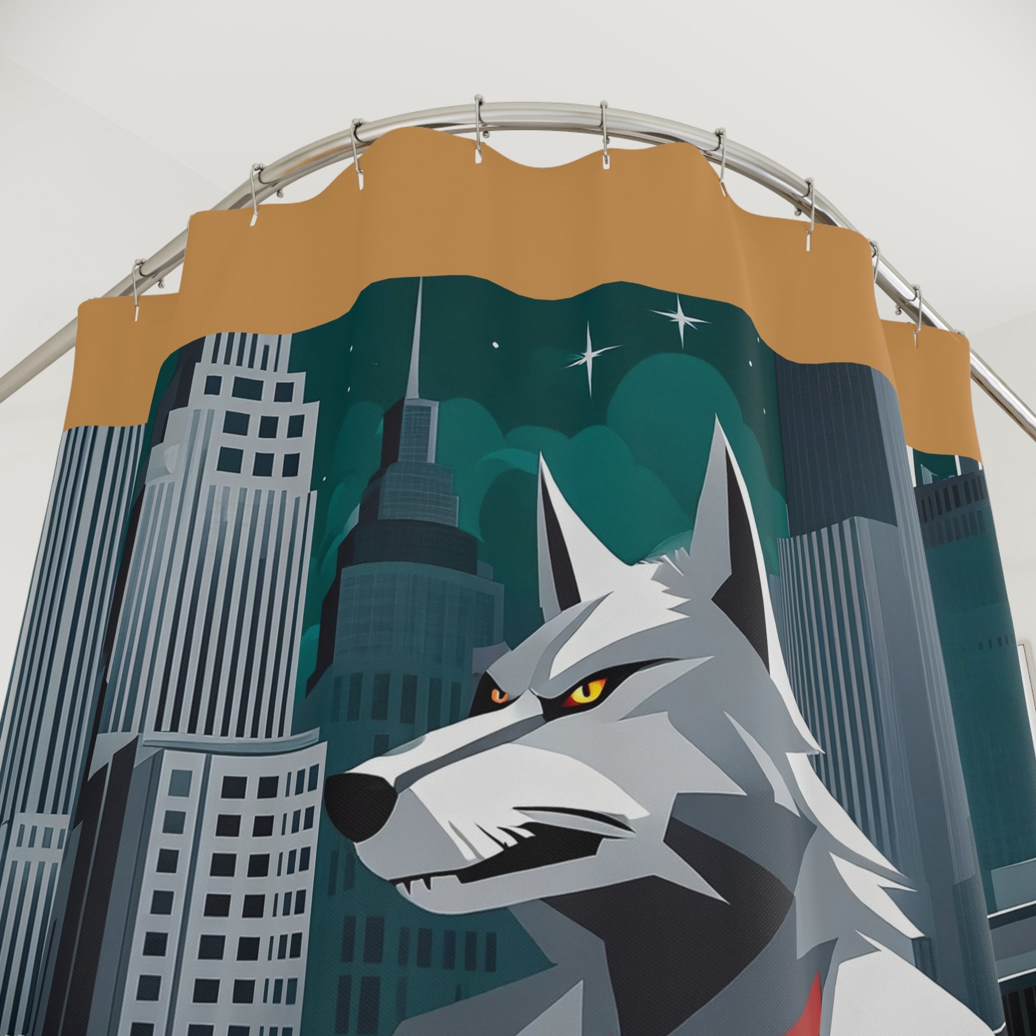 Amber Shower Curtain with Cinderhowl, Wolf - 71" x 74"