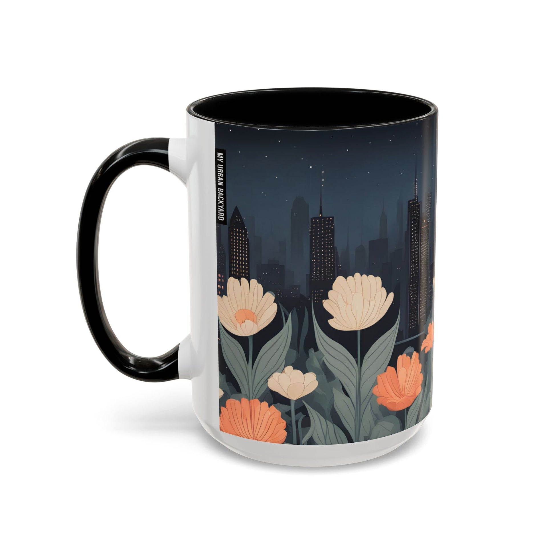 Cityscape Floral Accent Coffee Mug, Gift for Animal Lovers, Vintage Style, Perfect for Any Occasion