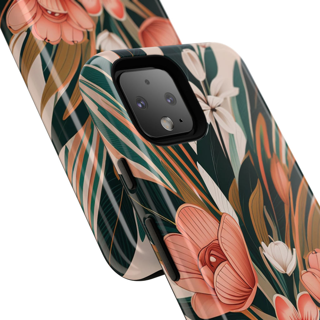 Peach Art Deco Flowers, Cell Phone Case - Apple, Samsung, Google Pixel