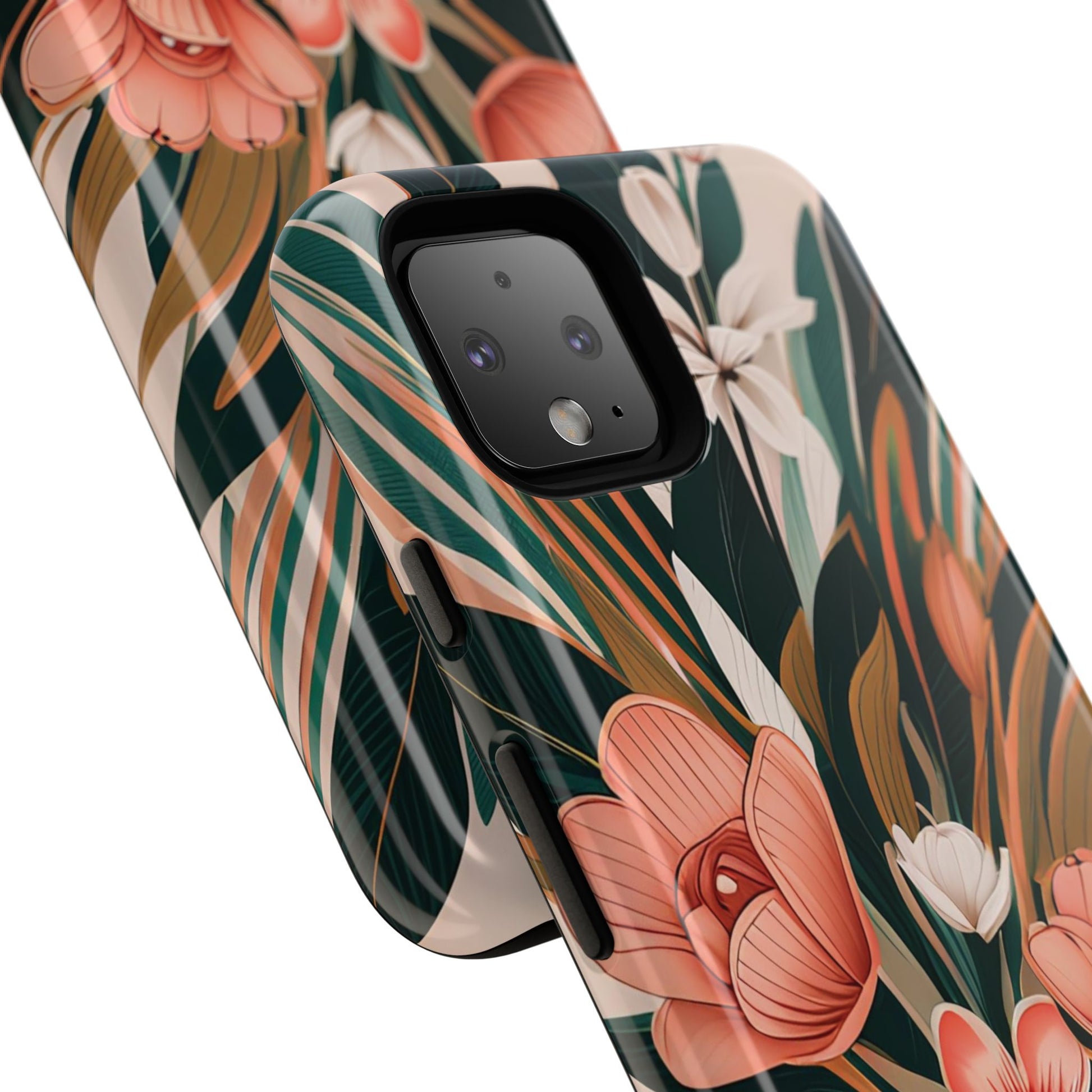 Peach Art Deco Flowers, Cell Phone Case - Apple, Samsung, Google Pixel