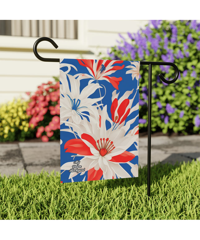 Outdoor Garden Flag for Yard, Patio or Work Decor, Double Sided, Vertical, Flag only - White Red and Blue Flowers