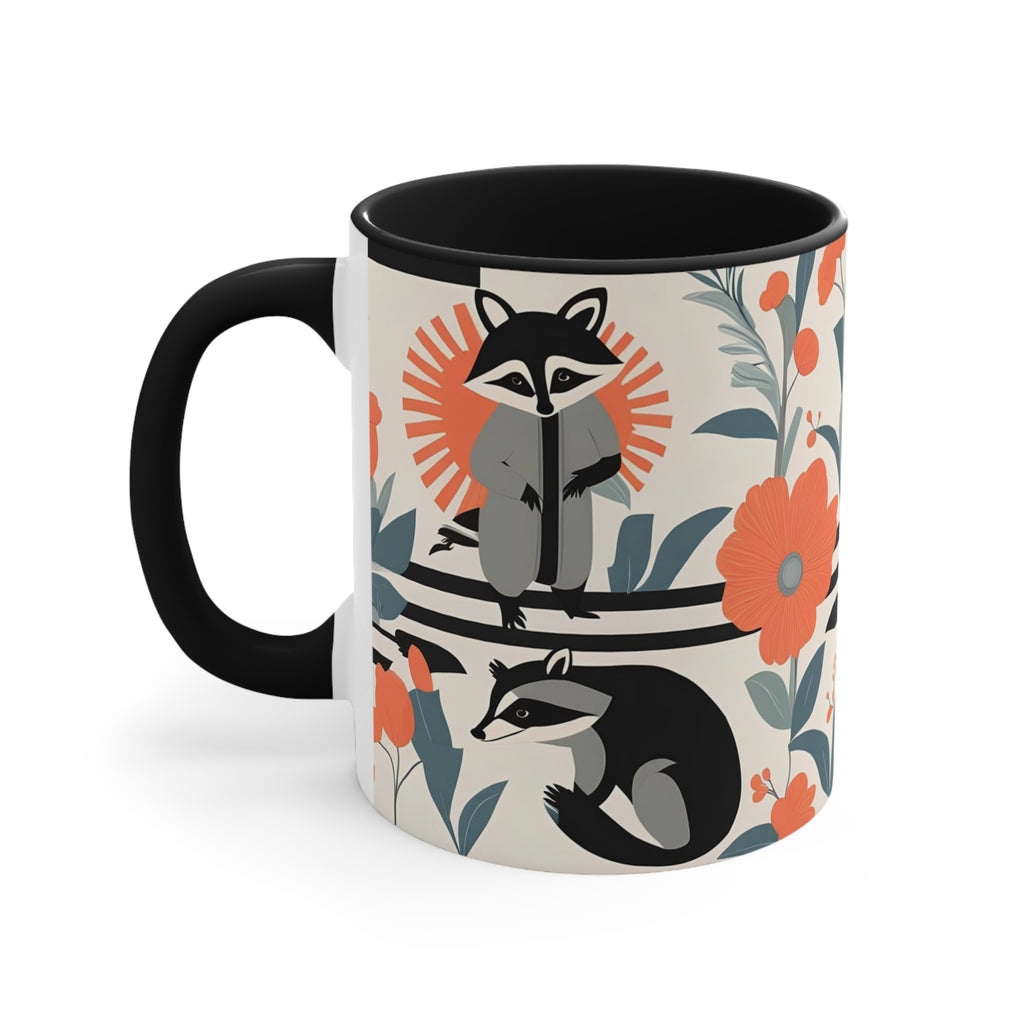 Raccoon Mural with Pastel Flowers, Ceramic Mug - Perfect for Coffee, Tea, and More!