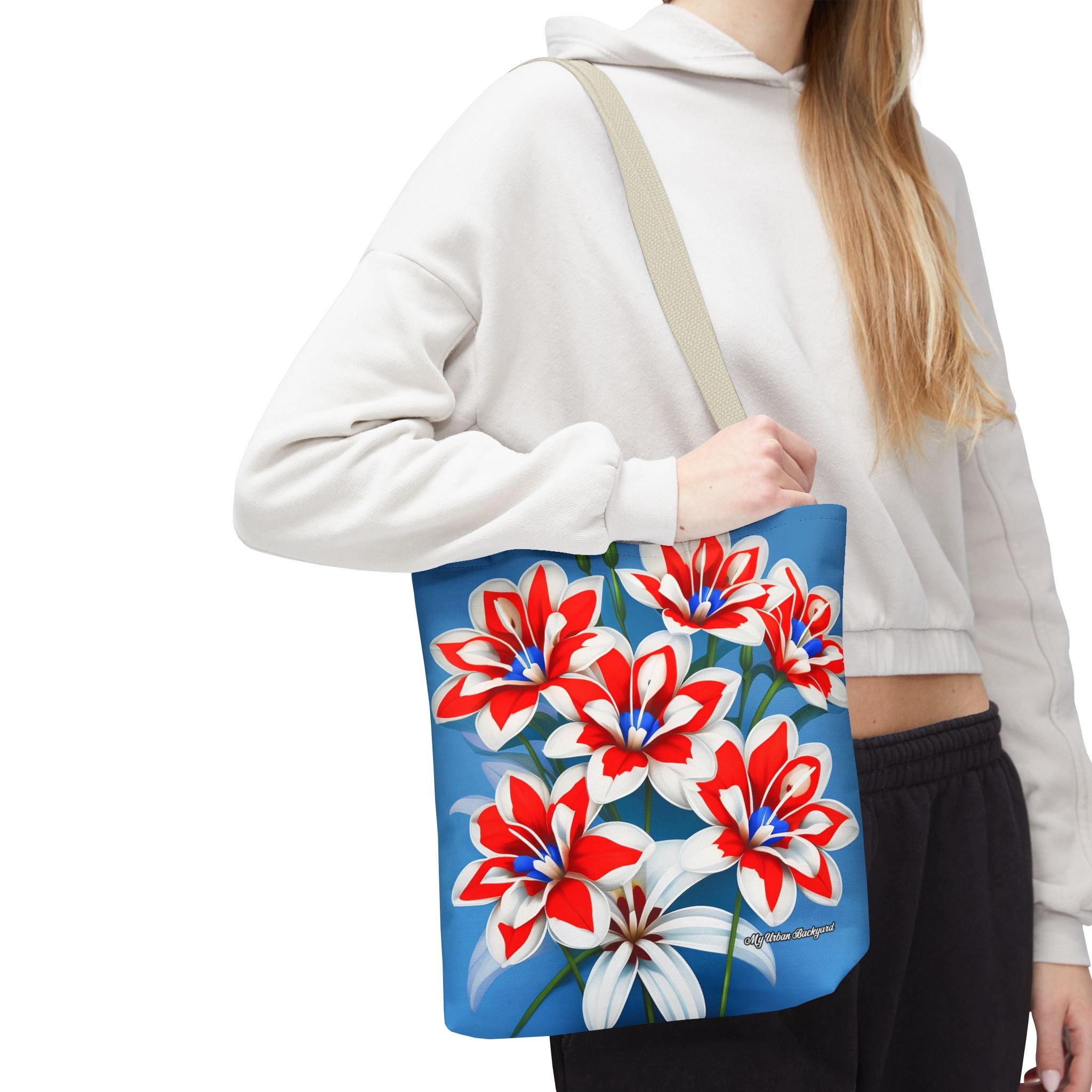 Bouquet of Red White and Blue Flowers Tote Bag with Cotton Handles For Everyday Use, 3 Sizes