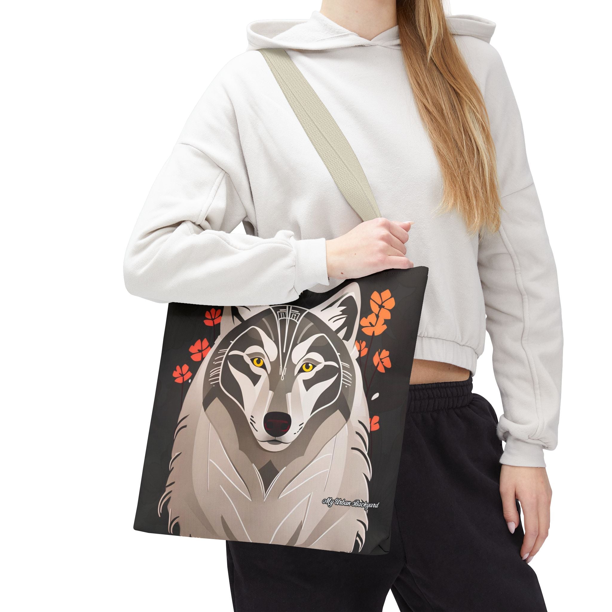 Art Deco Wolf Tote Bag with Cotton Handles For Everyday Use, 3 Sizes
