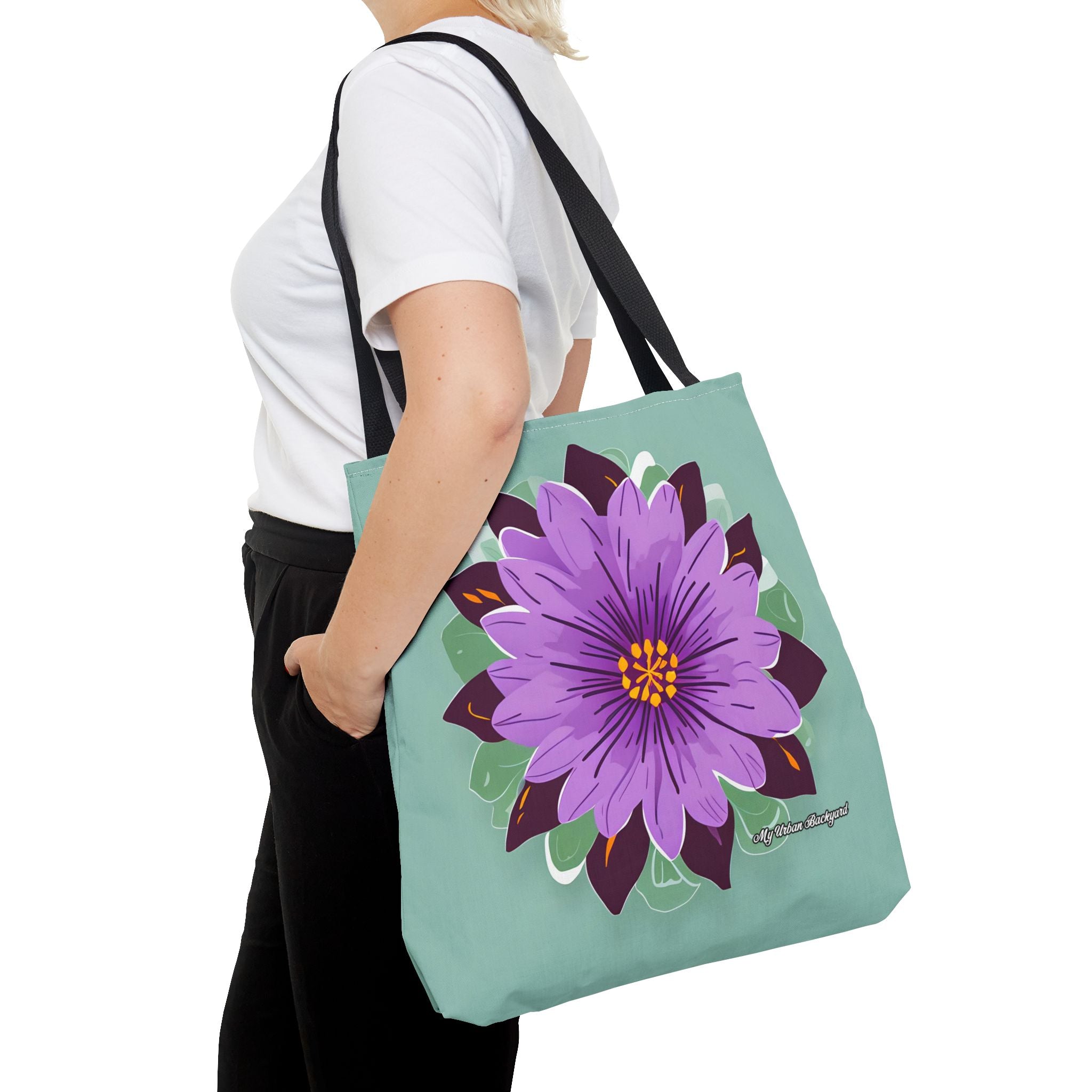 Purple Flower Tote Bag with Cotton Handles For Everyday Use, 3 Sizes