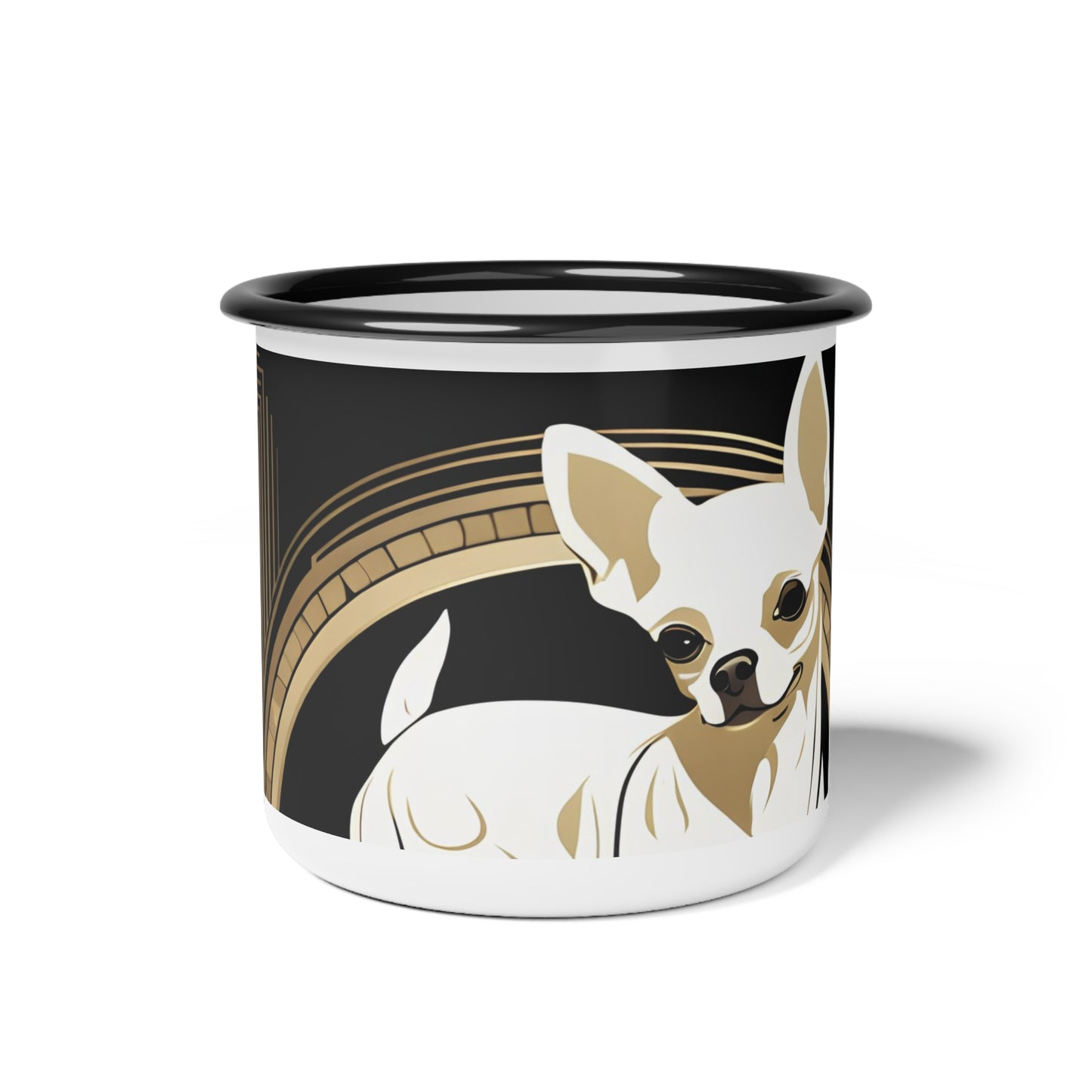 White Chihuahua, Enamel Camping Mug for Coffee, Tea, Cocoa, or Cereal - 12oz