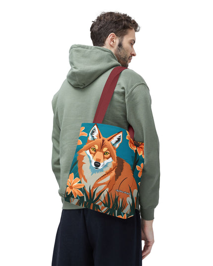 Coyote with Flowers Tote Bag with Cotton Handles For Everyday Use, 3 Sizes