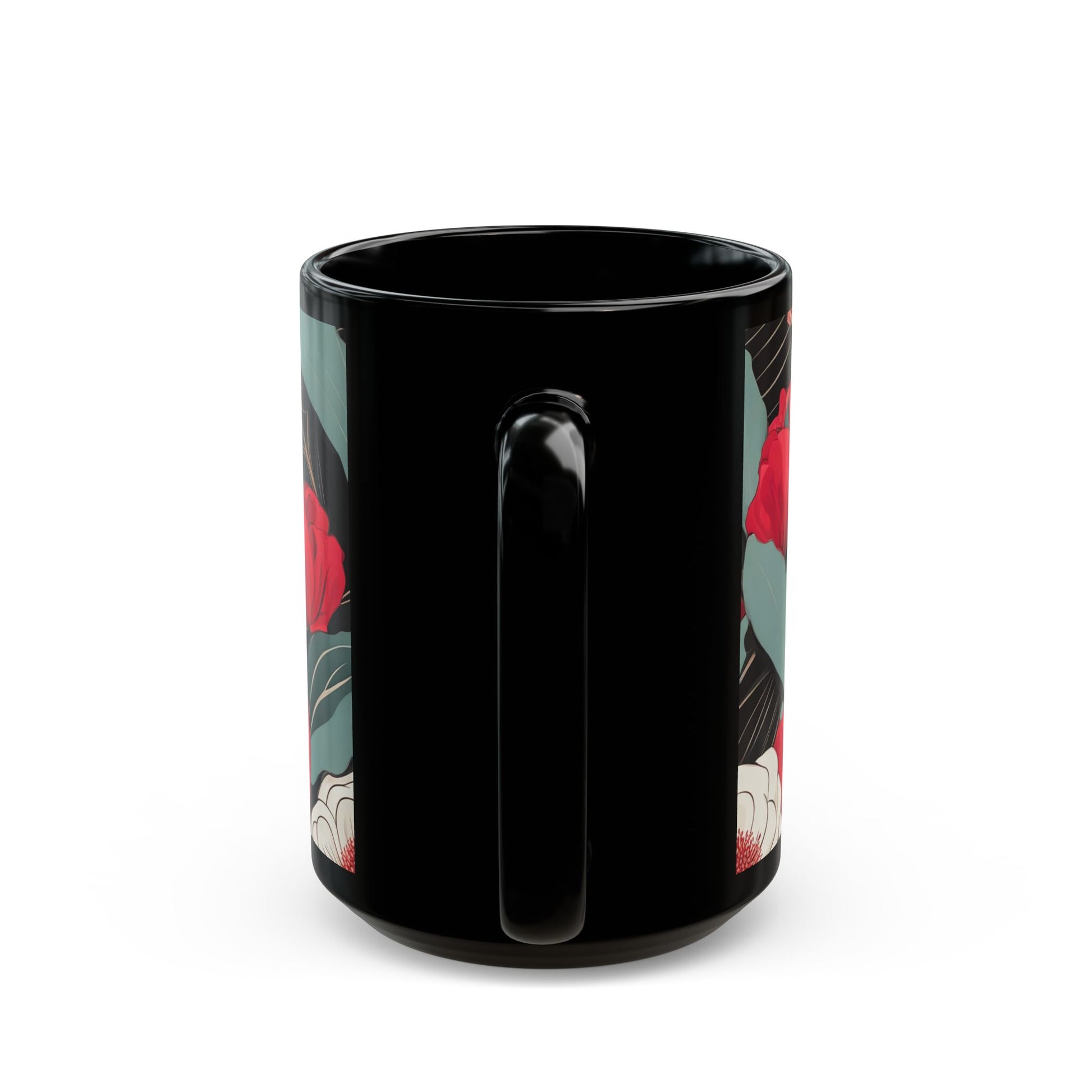 Floral Black Mug - Perfect for Coffee Lovers, Gift for Her, Home Decor, Botanical Design, Floral Coffee Cup