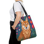 Coyote w Red Flowers Tote Bag with Cotton Handles For Everyday Use, 3 Sizes