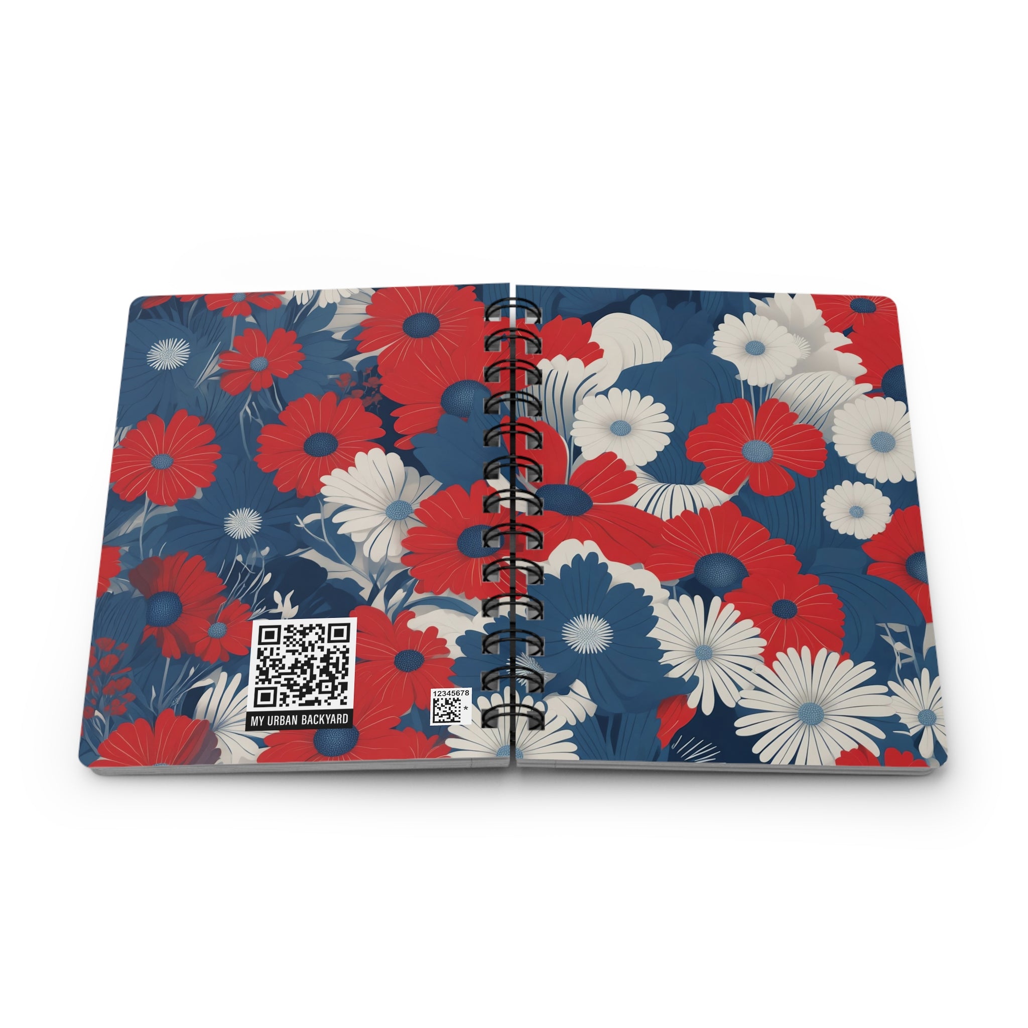 Red, White & Blue Floral Spiral Journal