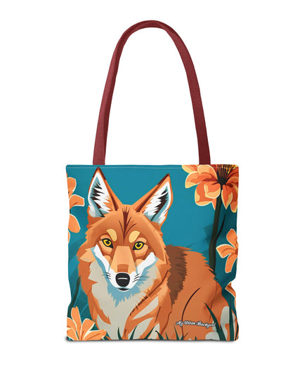 Coyote with Flowers Tote Bag with Cotton Handles For Everyday Use, 3 Sizes
