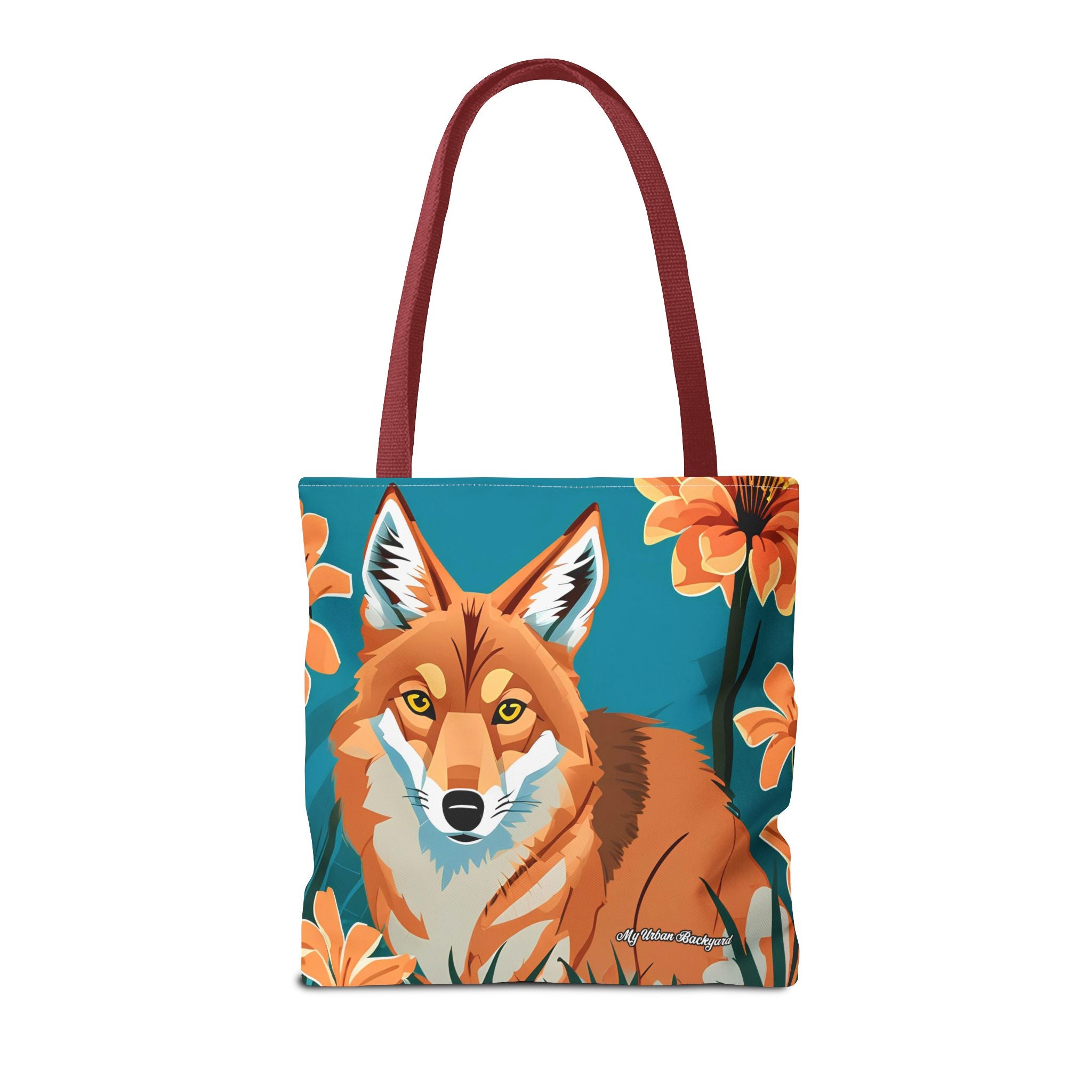 Coyote with Flowers Tote Bag with Cotton Handles For Everyday Use, 3 Sizes