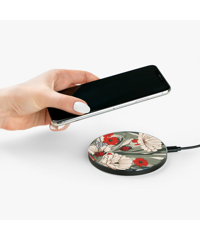Ladybugs with Flowers, 10W Wireless Charger for iPhone, Android, Earbuds