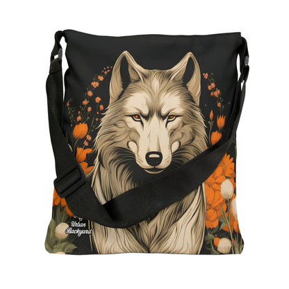 Wolf with Flowers, Tote Bag with Adjustable Strap - Trendy and Versatile