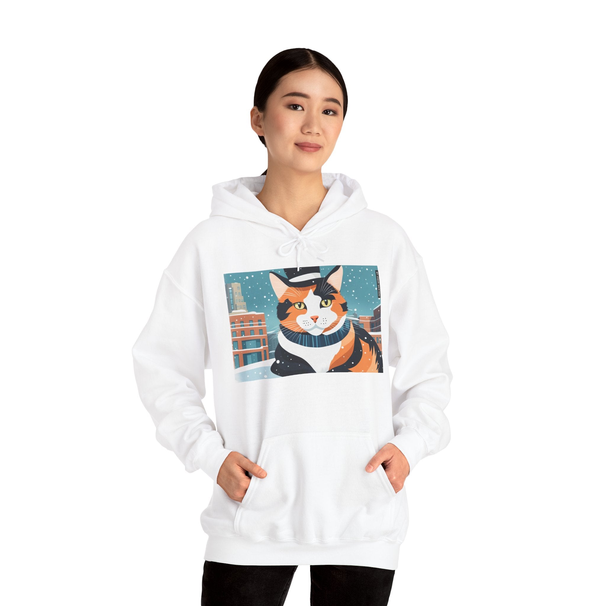 Calico Cat in Snow Hoodie — Cozy Winter Cat Lover Sweatshirt