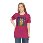 Coyote w Red Flowers, Soft 100% Jersey Cotton T-Shirt, Unisex, Short Sleeve, Retail Fit