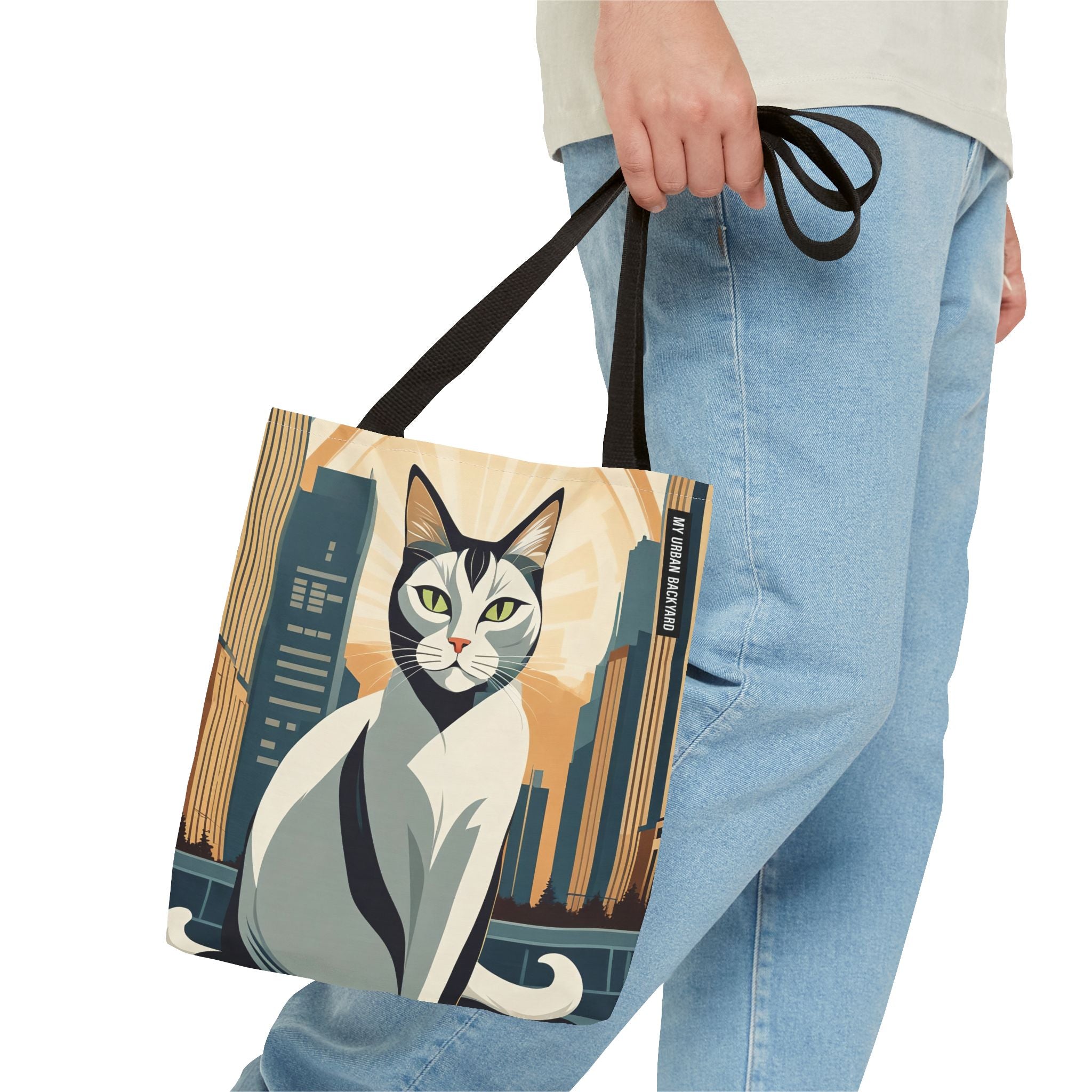 Art Deco Urban Cat Tote Bag