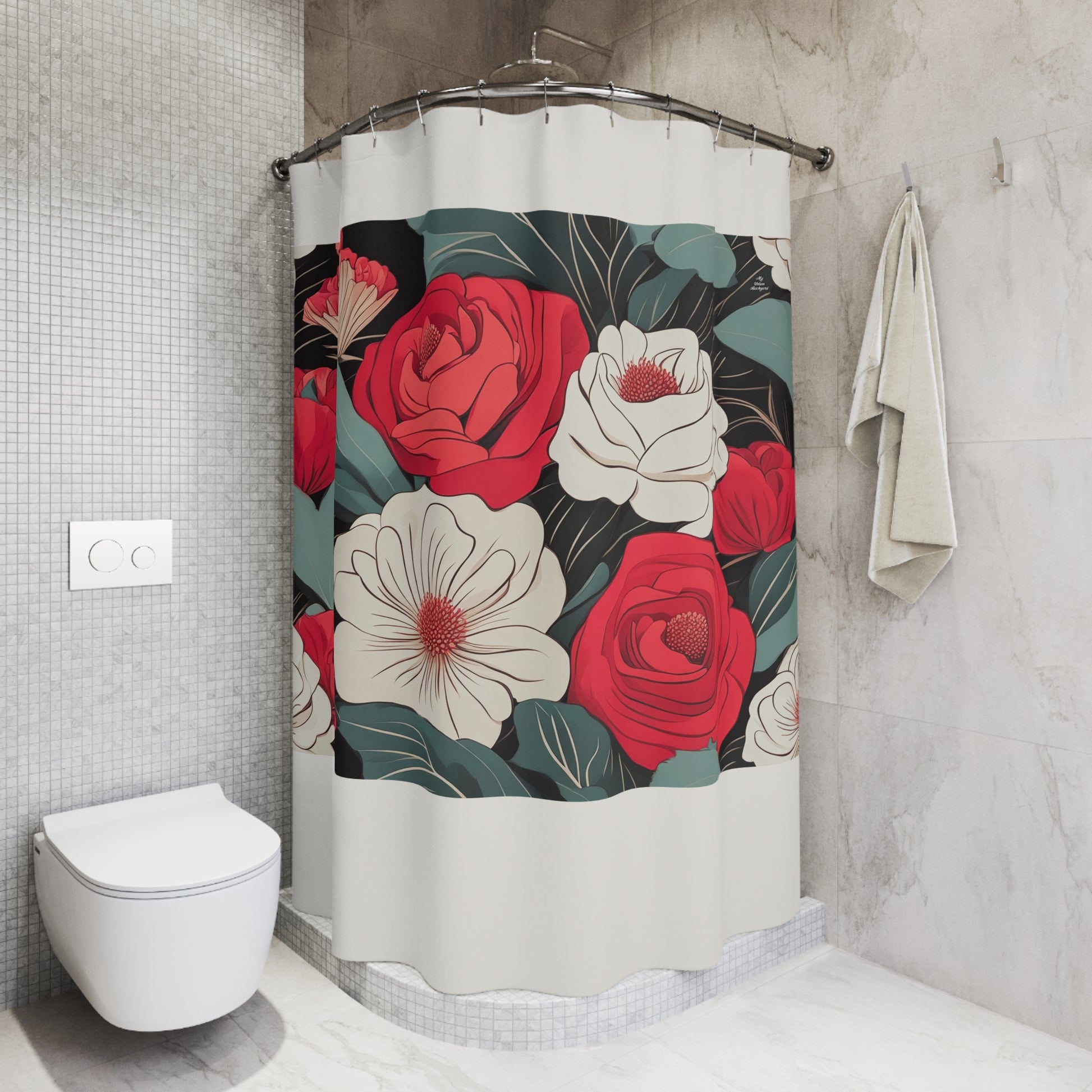 Floral Shower Curtain, Boho Bathroom Decor, Flower Pattern, Home Decor, Gift for Her, Romantic Style, Cream accent color - 71" x 74"