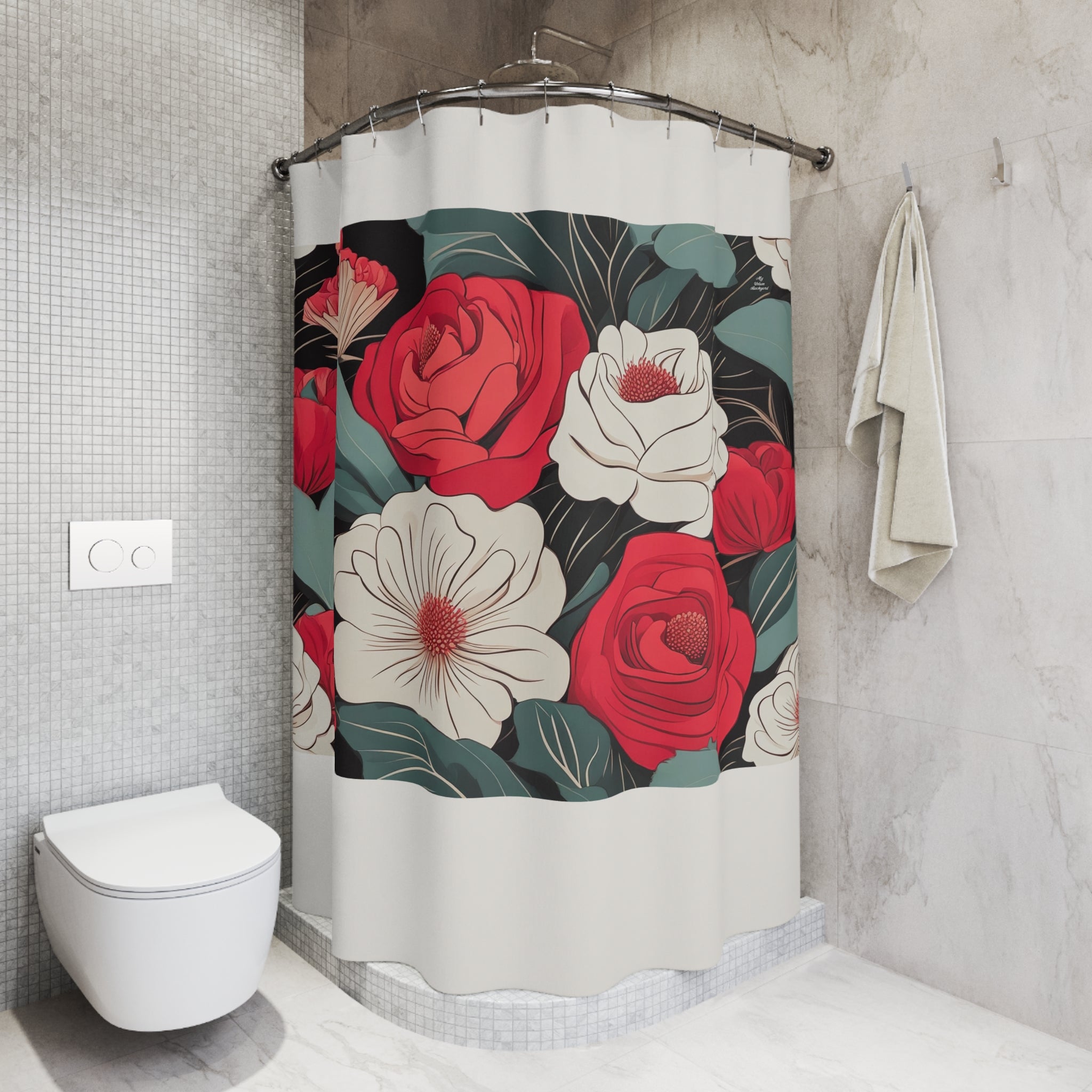 Cream Shower Curtain with Floral Shower Curtain, Gift for Her, Romantic Style - 71" x 74"