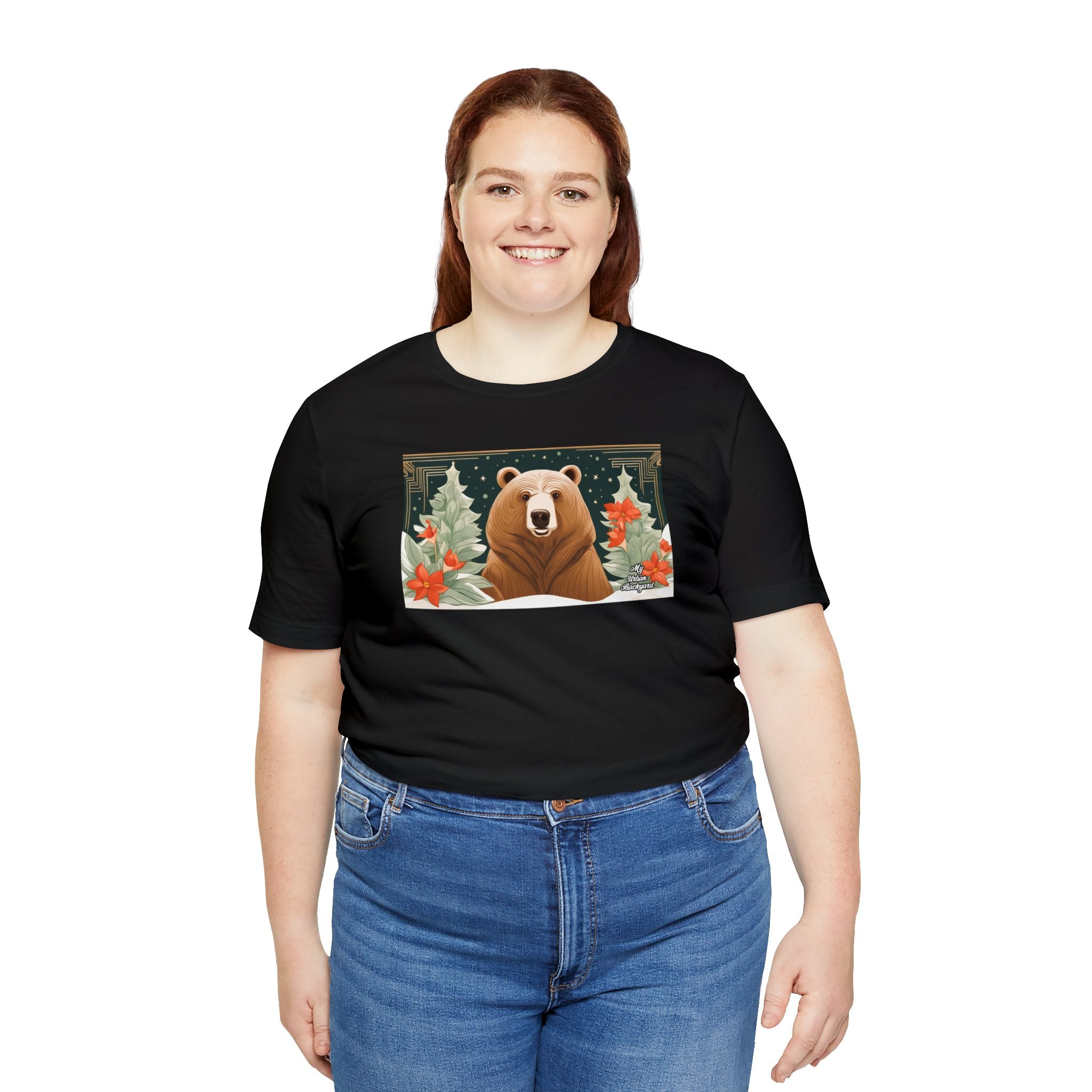 Art Deco Holiday Bear, Soft 100% Jersey Cotton T-Shirt, Unisex, Short Sleeve, Retail Fit