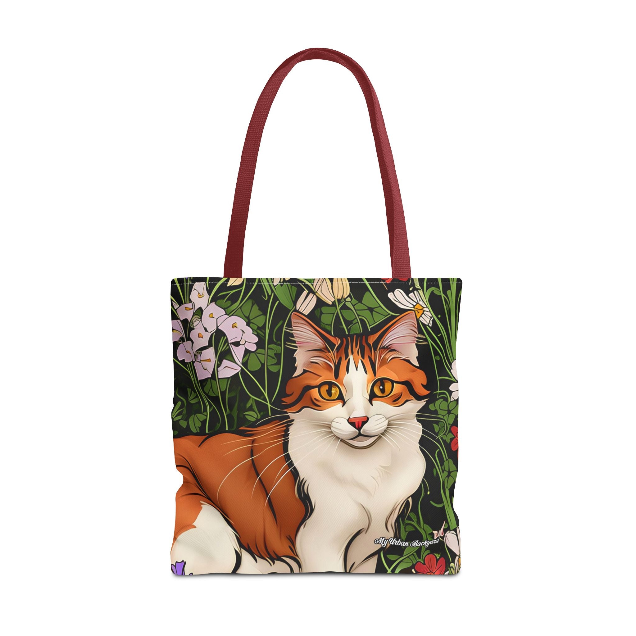Orange Cat with Flowers Tote Bag with Cotton Handles For Everyday Use, 3 Sizes