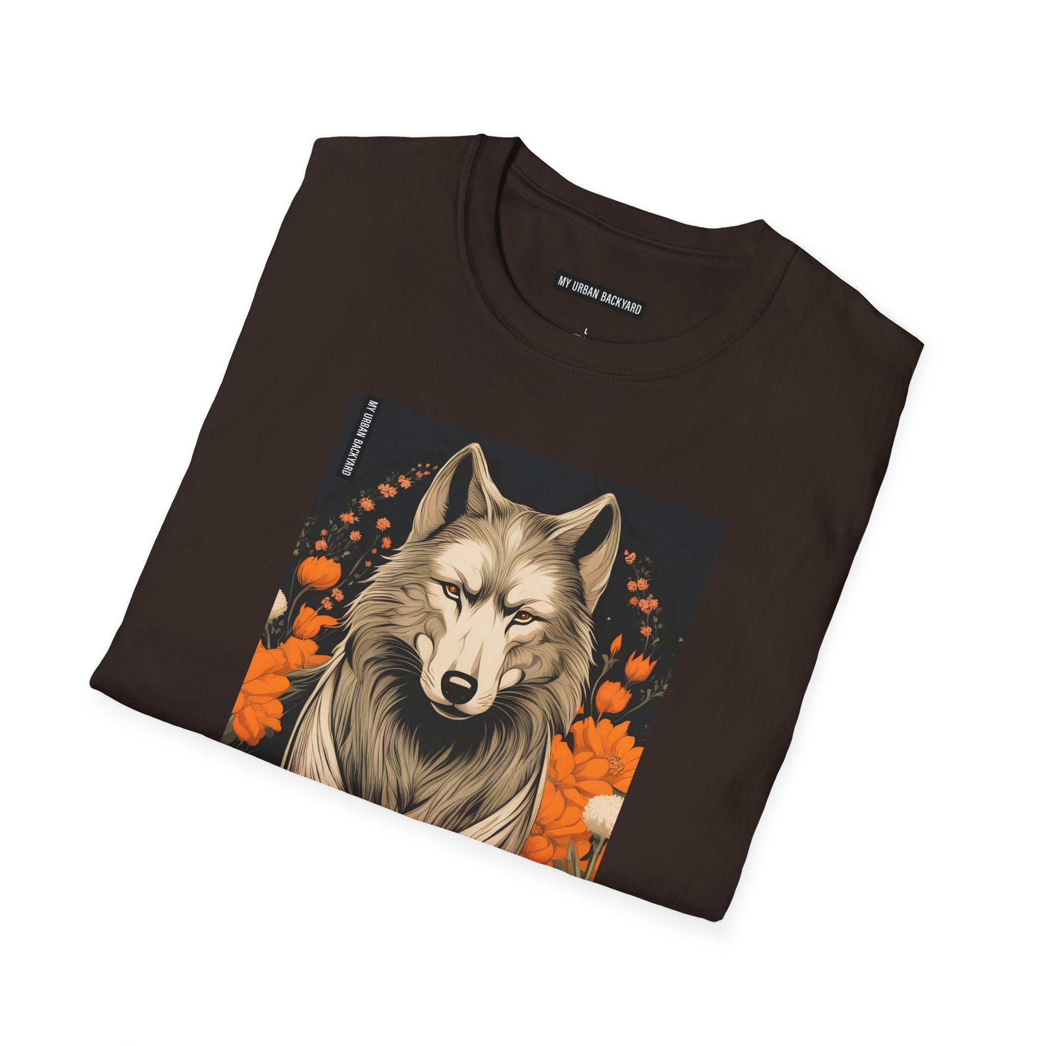 Wolf with Flowers, 100% Cotton T-Shirt