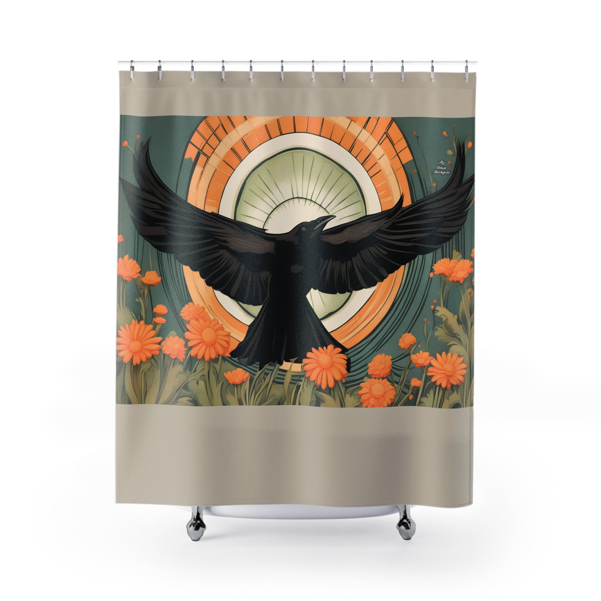 Tan Shower Curtain with Flying Crow - 71" x 74"