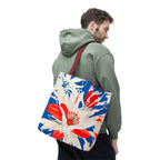 Red White & Blue Flowers Tote Bag with Cotton Handles For Everyday Use, 3 Sizes