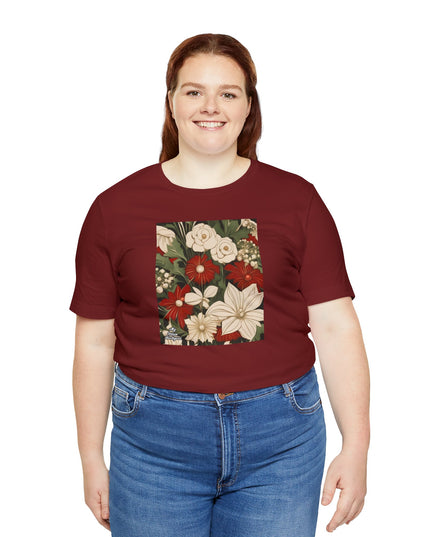 Red & White Flowers, Soft 100% Jersey Cotton T-Shirt, Unisex, Short Sleeve, Retail Fit