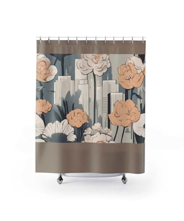 Urban Flowers, Shower Curtain, Taupe accent color - 71" x 74"