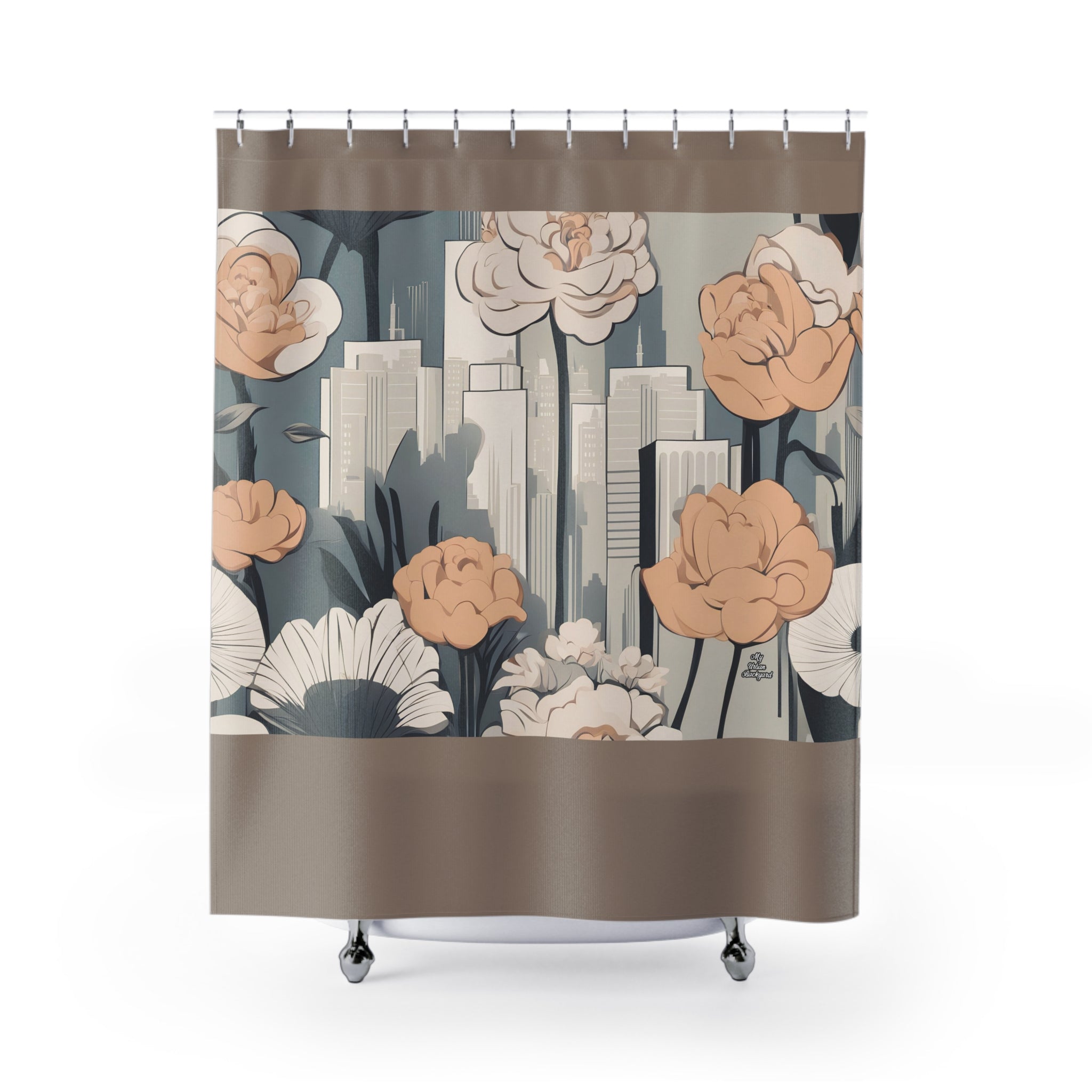 Taupe Shower Curtain with Urban Flowers - 71" x 74"