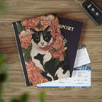 Black & White Cat in Flowers Passport Cover