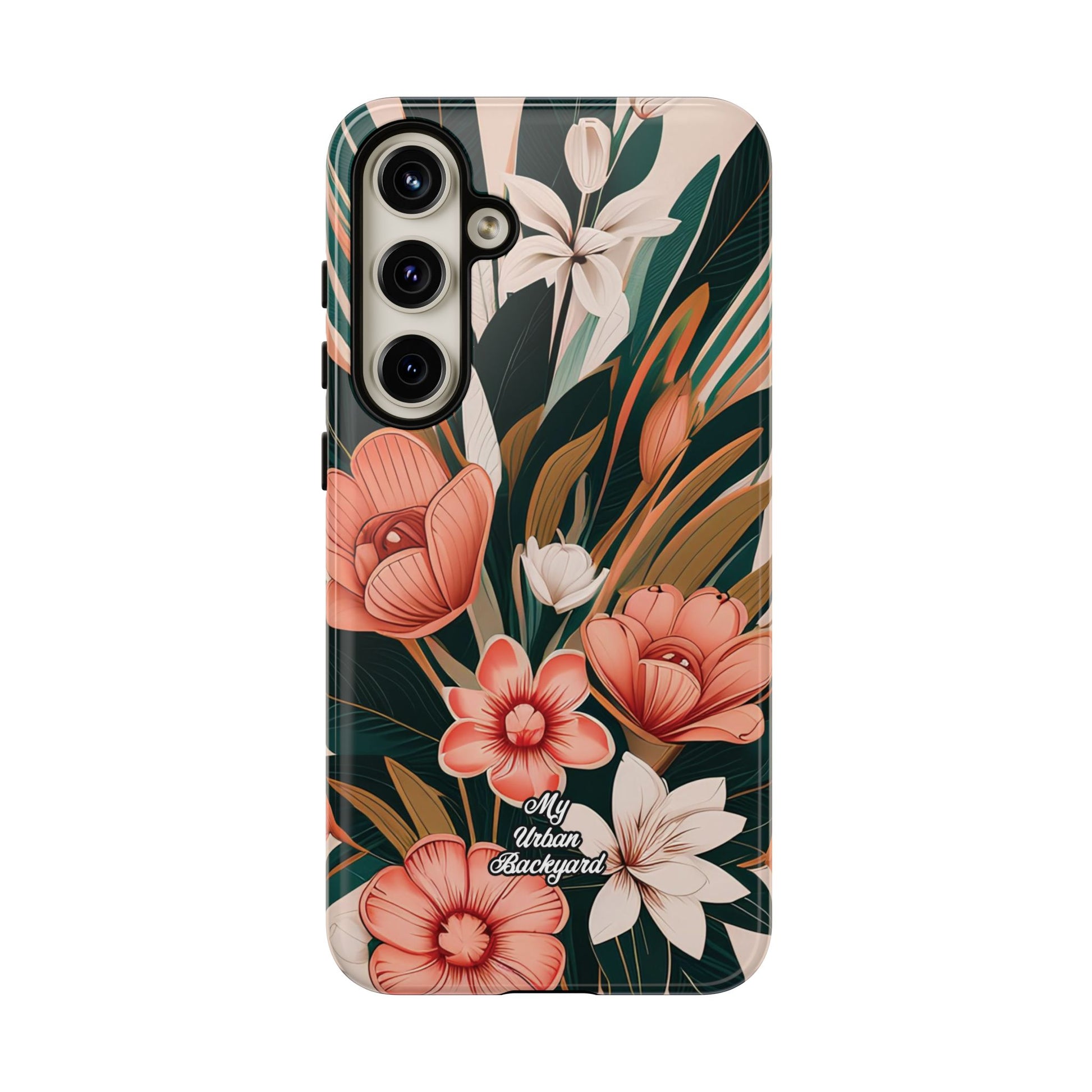 Peach Art Deco Flowers, Cell Phone Case - Apple, Samsung, Google Pixel