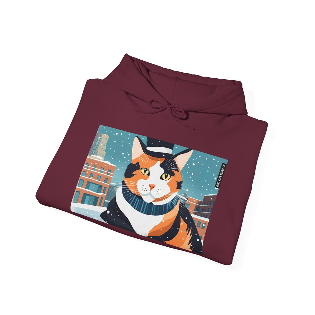 Calico Cat in Snow Hoodie — Cozy Winter Cat Lover Sweatshirt