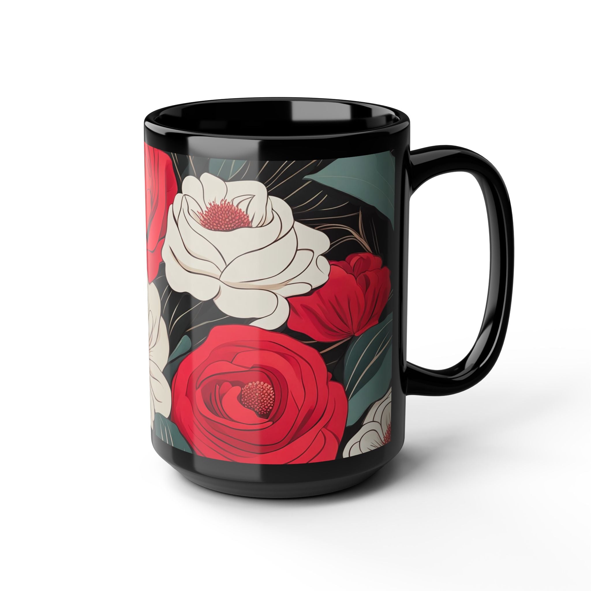 Floral Black Ceramic Coffee Mug